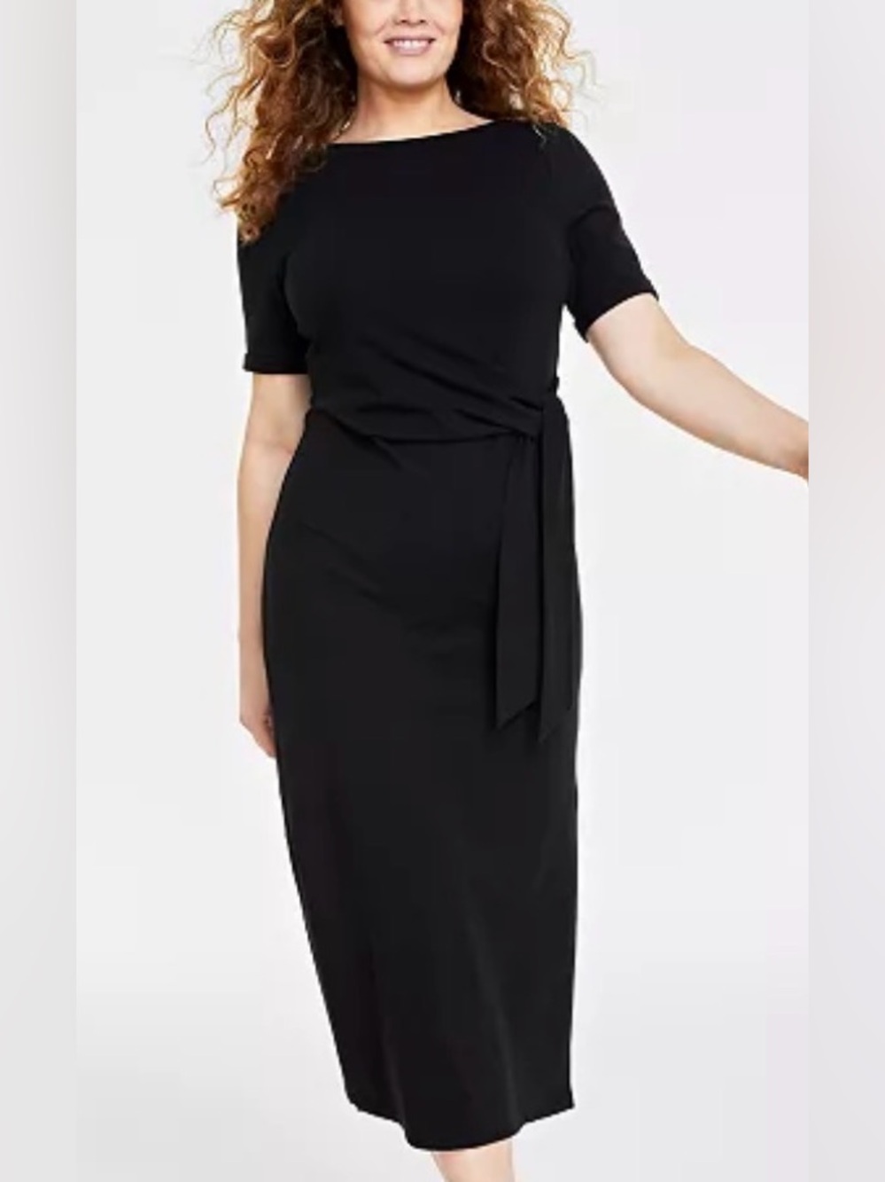 Classic Black Tie-Waist Midi Dress